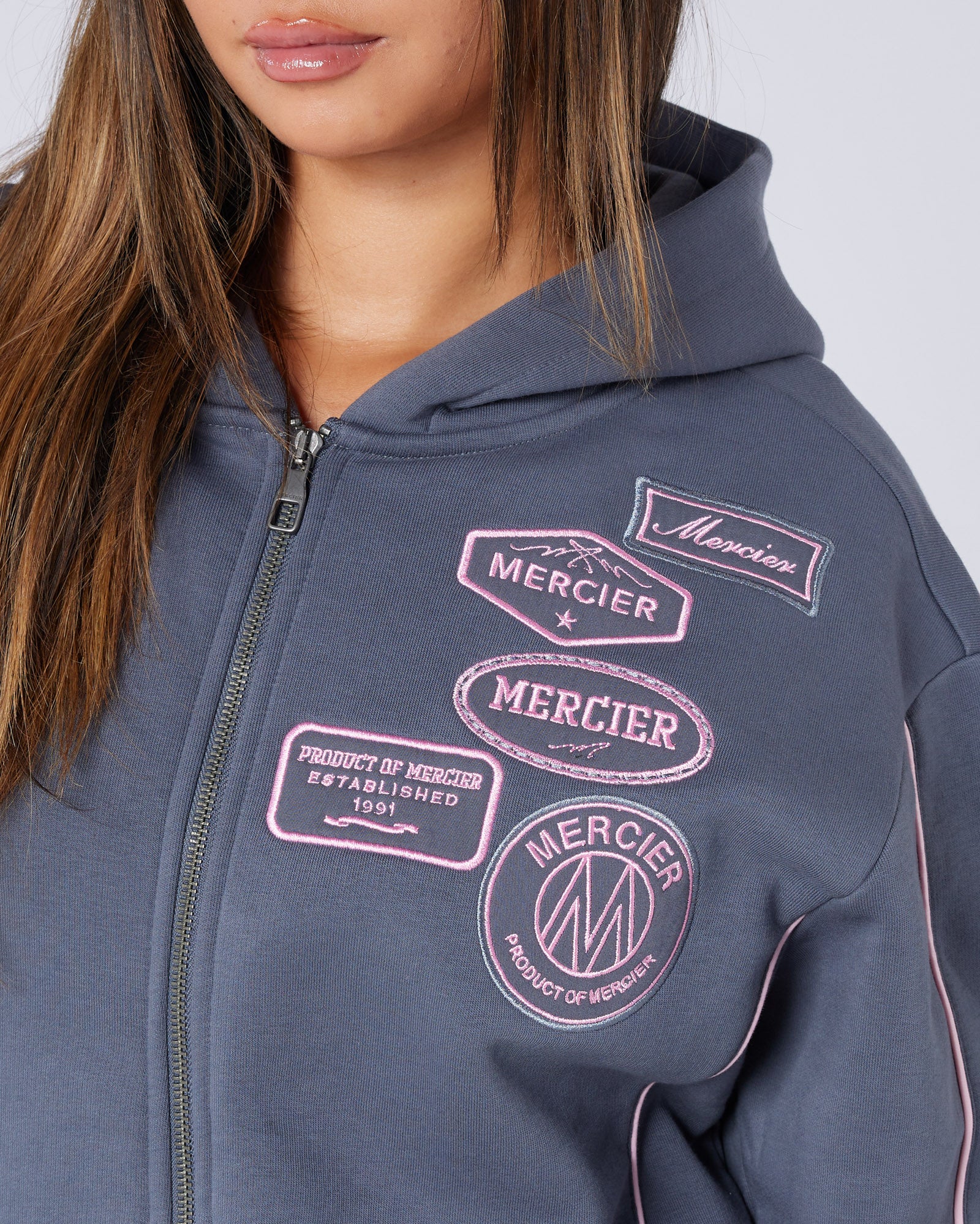 Womens New Wave Badge Hoodie Grey - Image 3