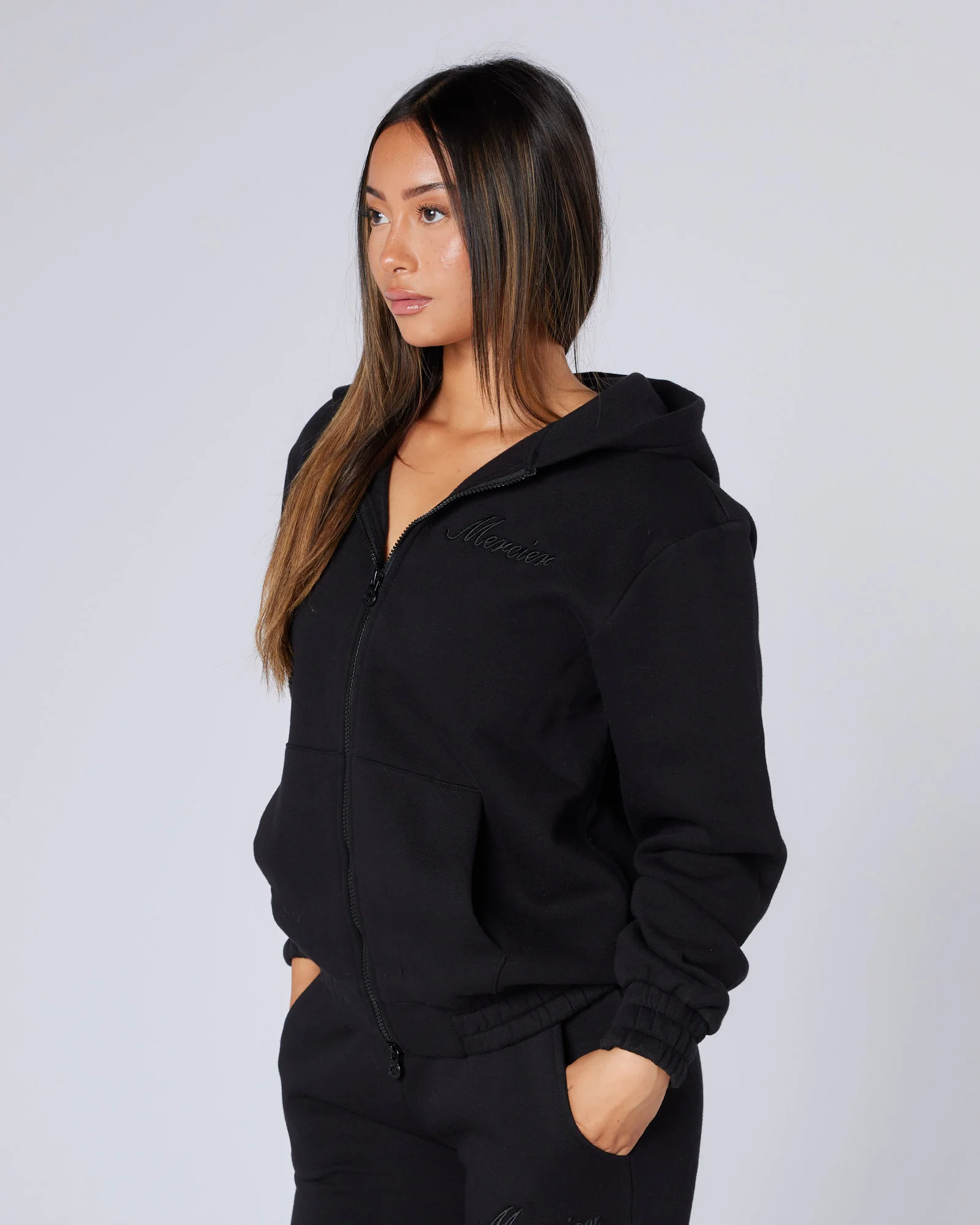 Womens Authenticity Zip Hoodie Black - Image 6