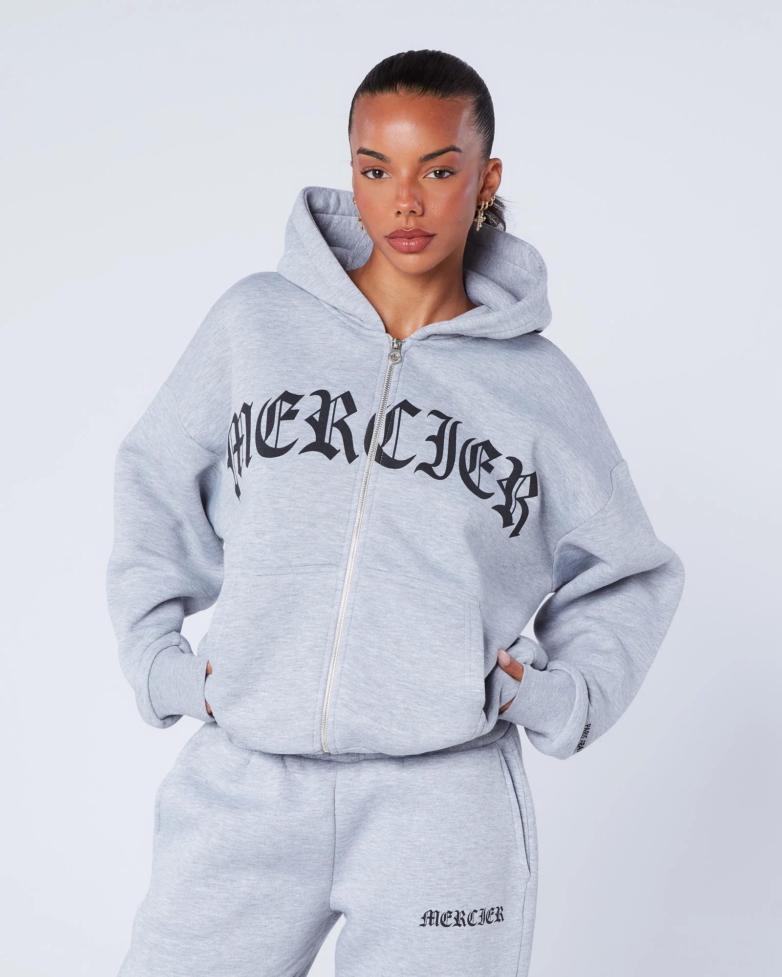 Womens Gothic Zip Hoodie Grey - Image 4