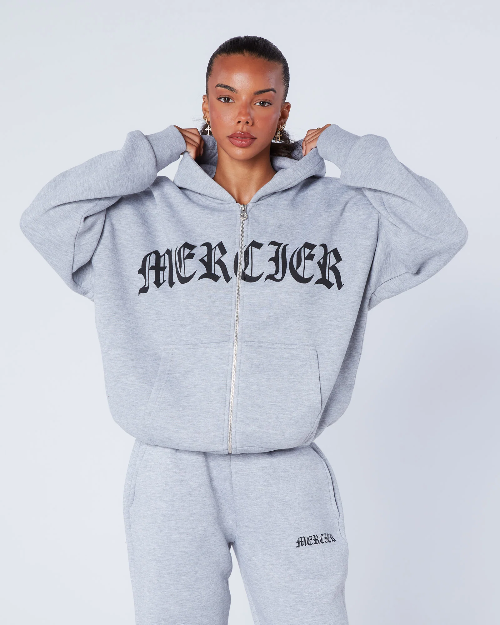 Womens Gothic Zip Hoodie Grey - Image 5